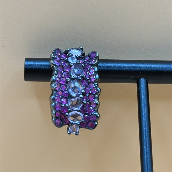 Unique silver real ruby and pink sapphire omega back earrings. New without tags - Picture 8 of 10